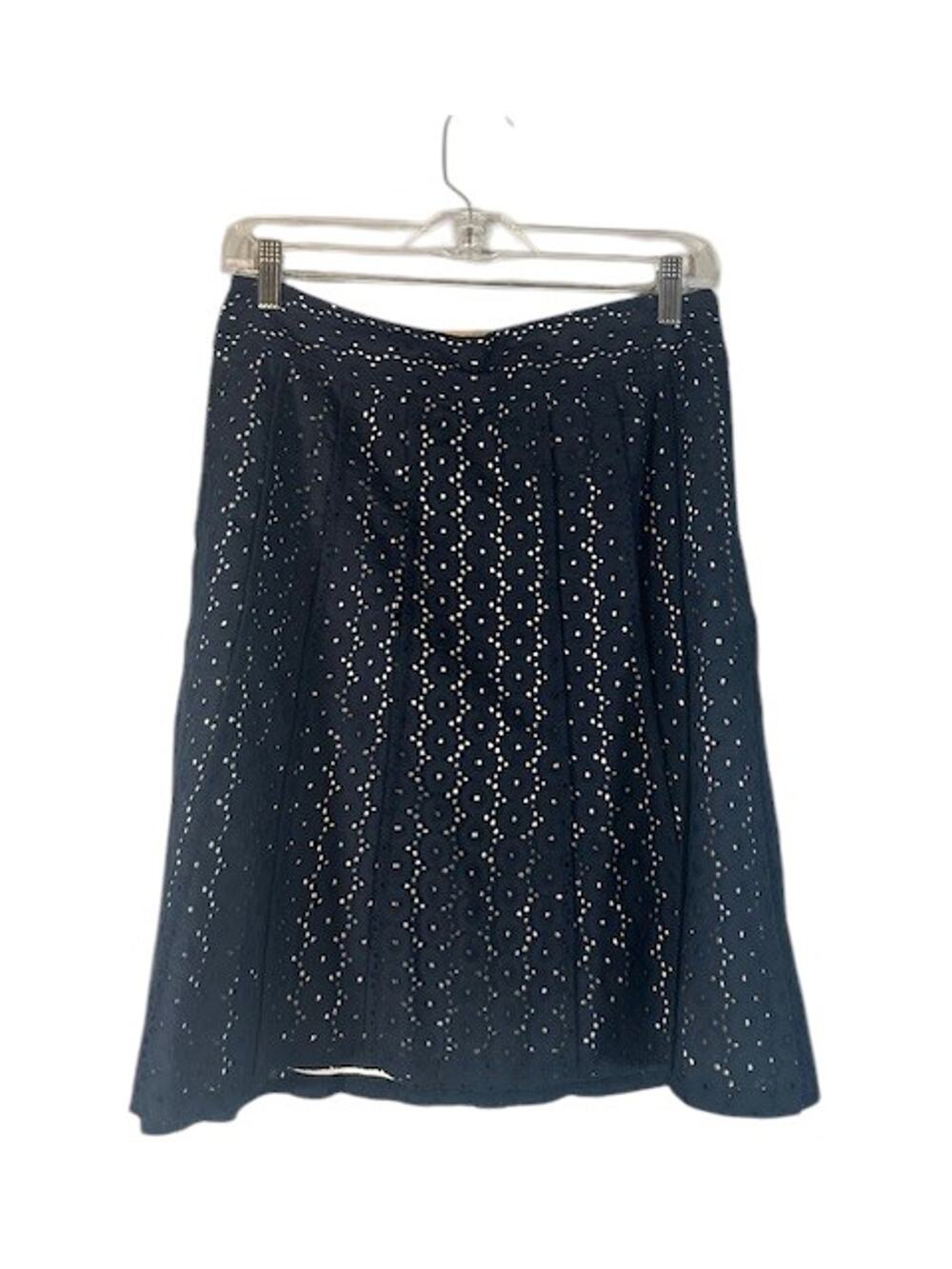 Ann Taylor Navy Blue Perforated Floral A-Line Skirt Side Zip Lined Women Sz 6